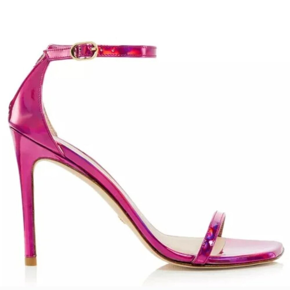 Stuart Weitzman Pink Iridescent Ankle-Strap Stiletto Sandals - Picture 2 of 10